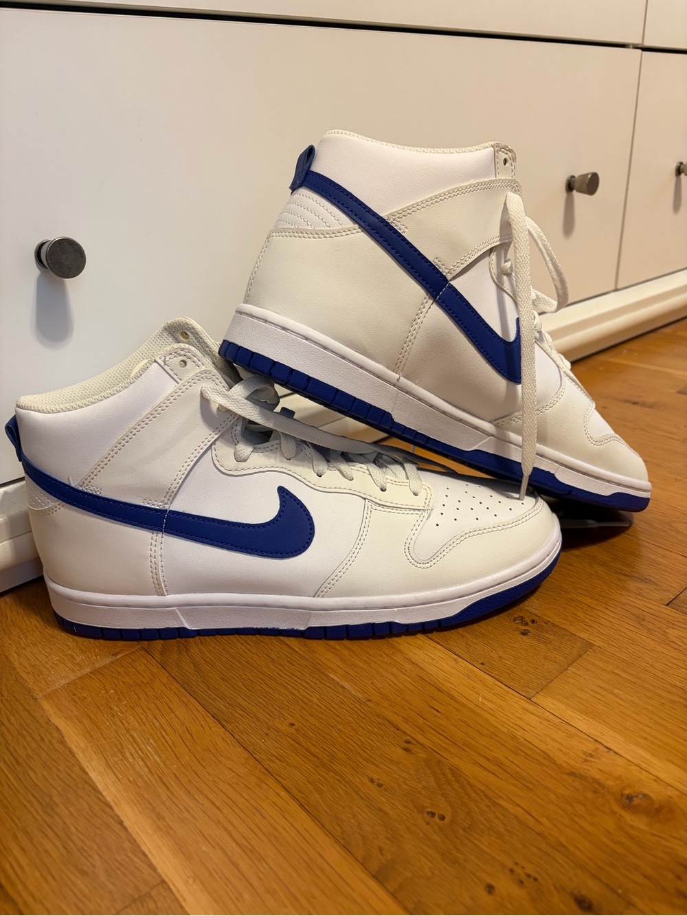 Nike White and Royal Blue High-Top Sneakers